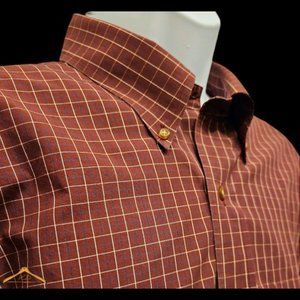 Brooks Brothers Dress Shirt - XL, Burgundy w/Blue & White Plaid, BDC